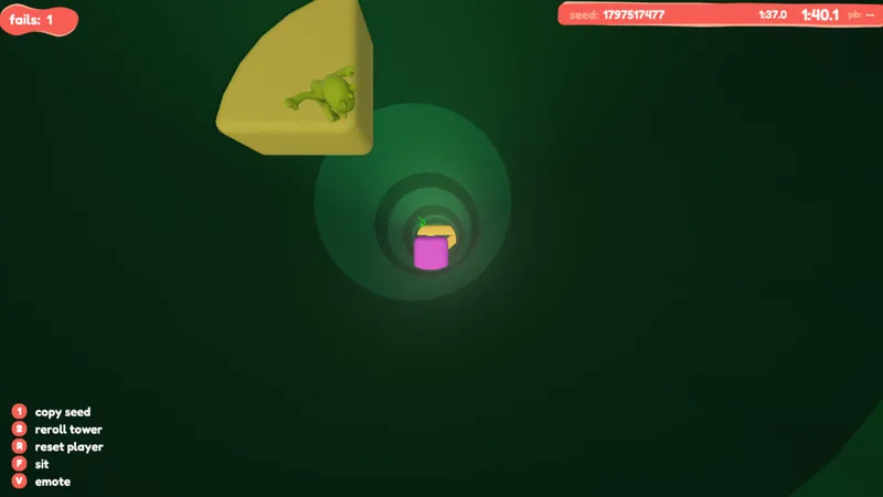 A player falling deep into a green shaft
